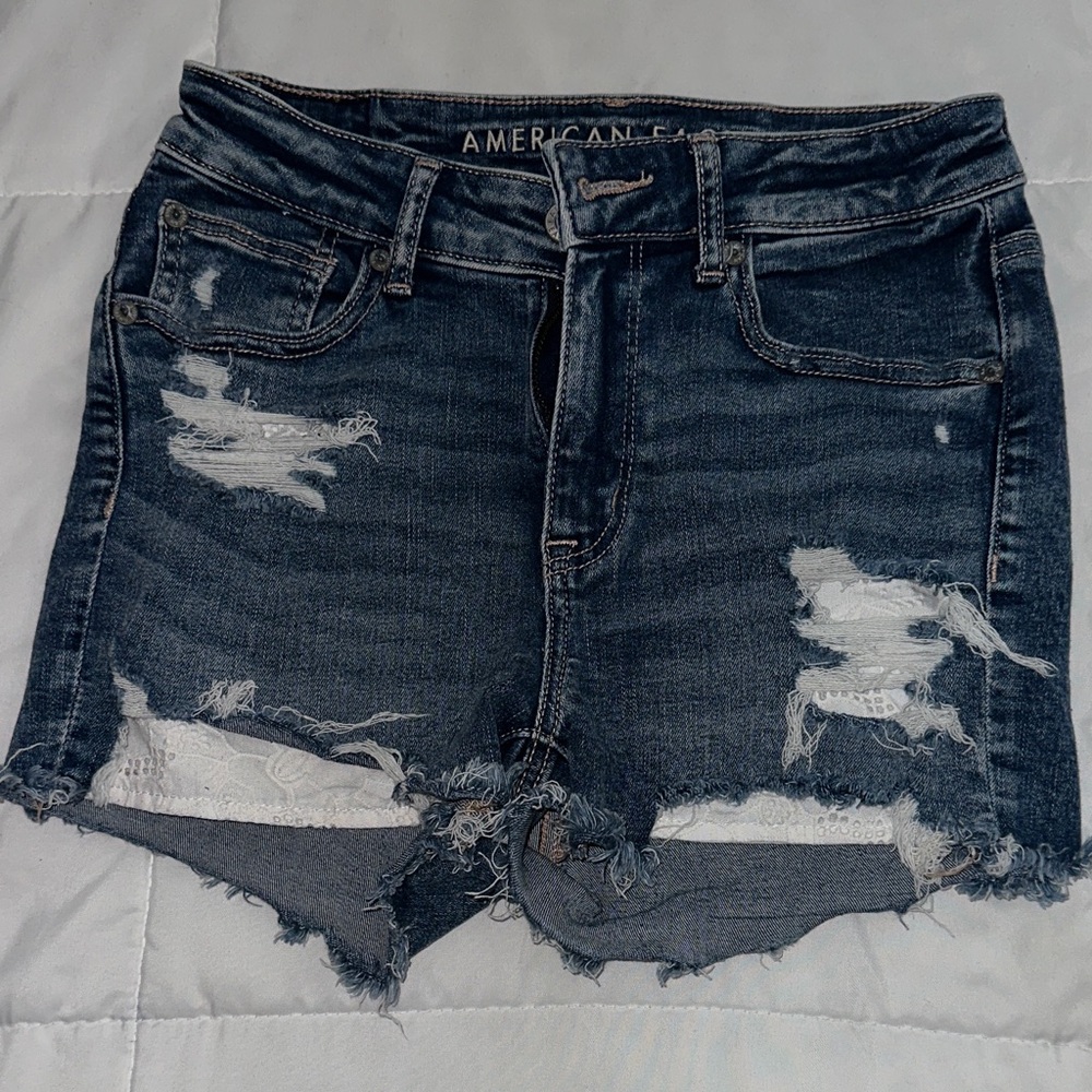 American Eagle Outfitters Distressed Jean Shorts - Dark Blue